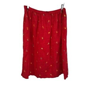 Liz & Jane Vintage Womens Linen Skirt Plus Sz 2X Fuchsia Pink Embroidered w Fish